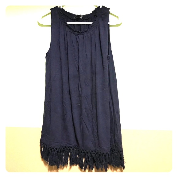 Denim 24/7 Tops - Navy swing top with fringe Denim 24/7 Tops - Navy swing top with fringe